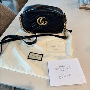 Gucci Black Quilted Crossbody Bag with Gold Accents